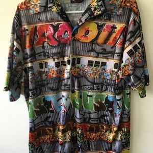Elee graffiti design Hawaiian dress button down shirt large